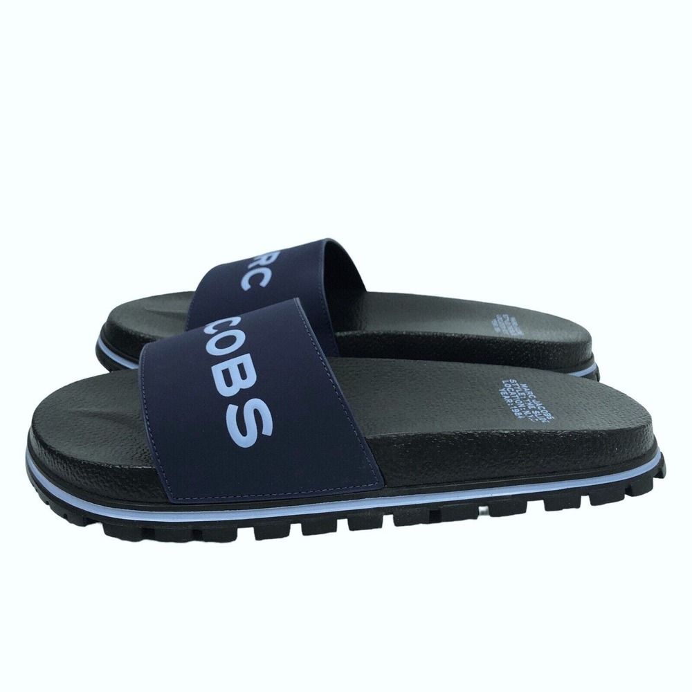 NEW Marc Jacobs Slides The Slide Sandals Logo Slip On Shoes Womens 8 / 38 Navy - Picture 3 of 9